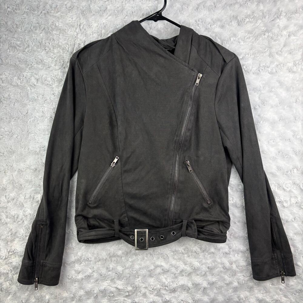 ASTR The Label Asymmetrical Full Zip Faux Suede Long Sleeve Jacket Small Gray